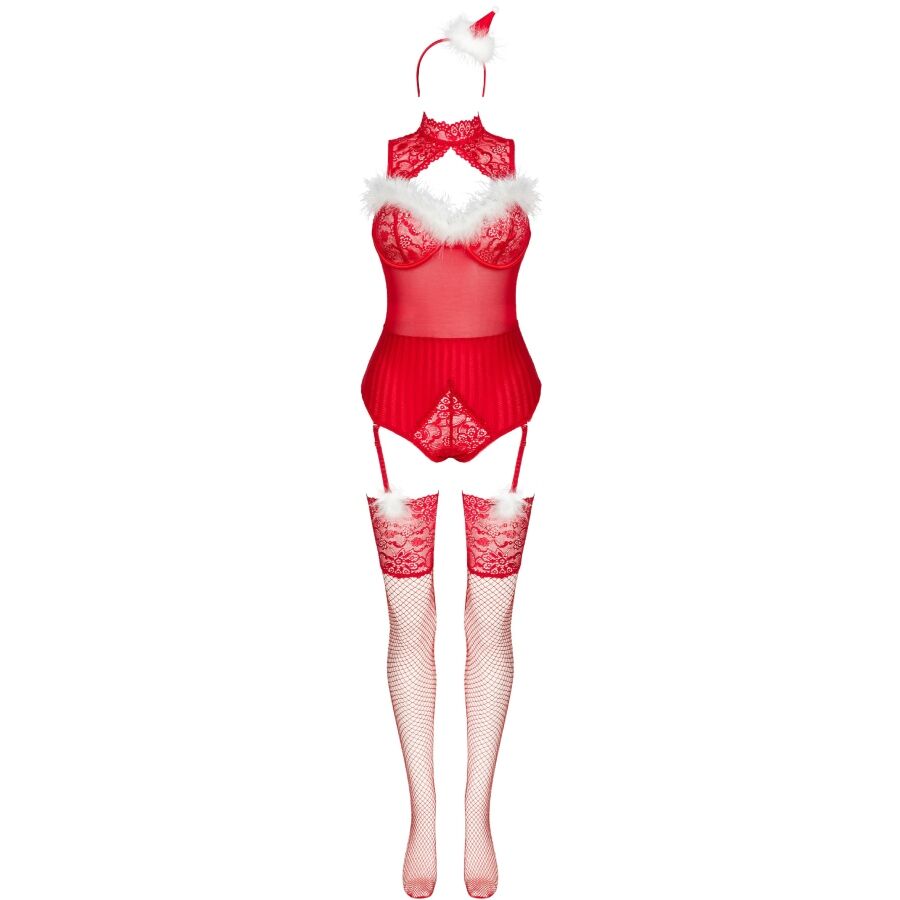 LIVCO CORSETTI FASHION - LIMPID SNOWFLAKES LC 90604 BODY + STRÜMPFE + WEIHNACHTSSTIRNBAND S/M
