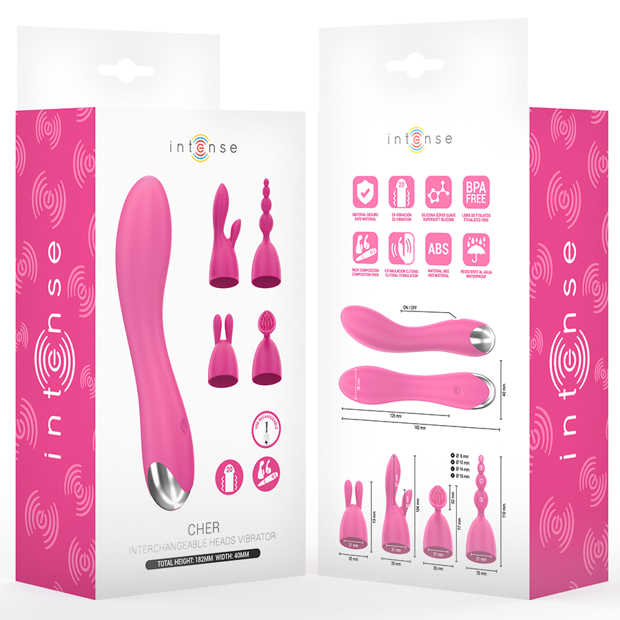 INTENSE - CHER VIBRATOR MIT 20 MUSTER UND AUSTAUSCHBAREN AUFSÄTZEN