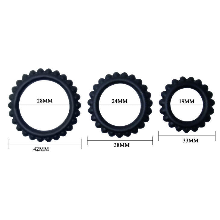 BAILE - Titan Penisring-Set Schwarz, 3 Stück, 2,8/2,4/1,9 cm