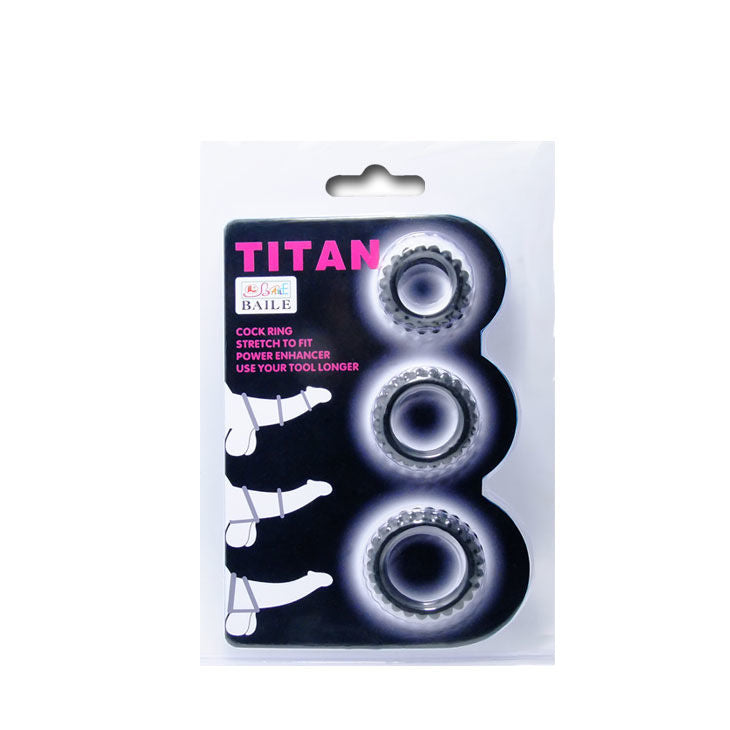 BAILE - Titan Penisring-Set Schwarz, 3 Stück, 2,8/2,4/1,9 cm