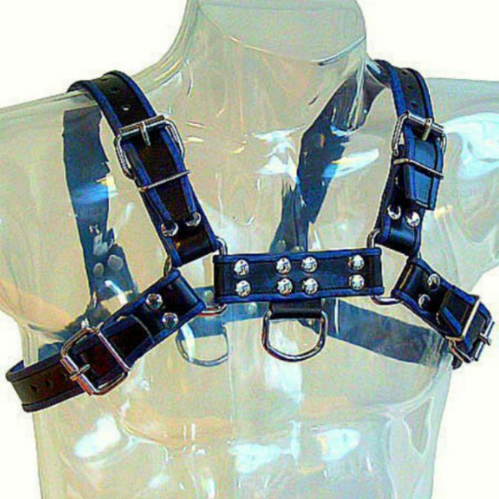 LEATHER BODY Brust-Bulldog-Harness Schwarz/Blau Leder