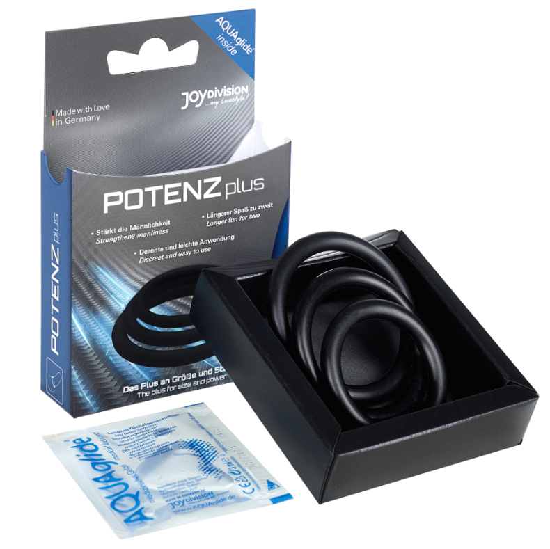 JOYDIVISION POTENZDUO - Plus Penisring-Set Schwarz, 3 Stück, S/M/L