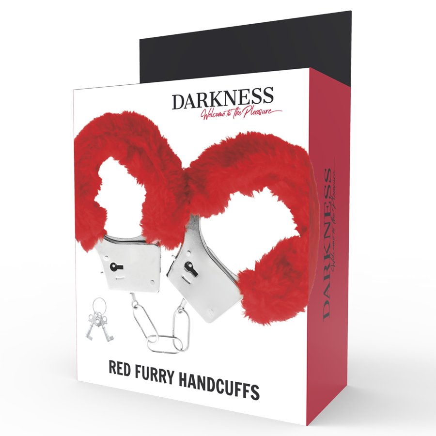 Darkness Handschellen Metall mit Rotem Plüsch