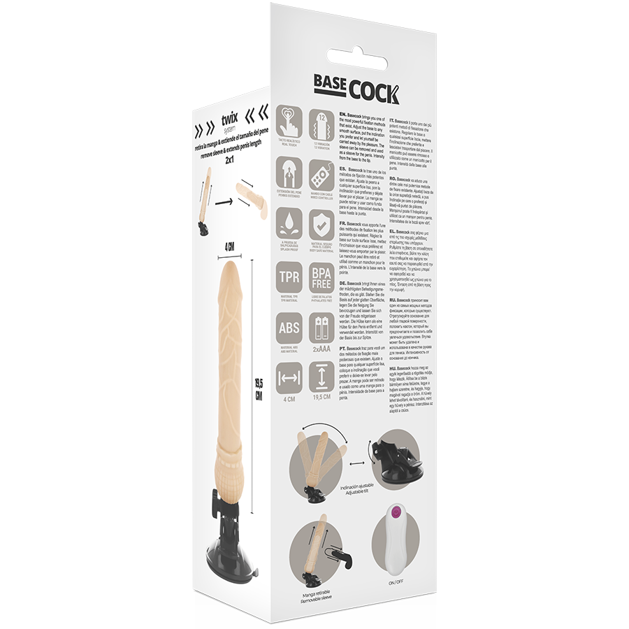 BASECOCK - Realistischer Vibrator mit Fernbedienung Natur, 19,5 cm, Ø 4 cm