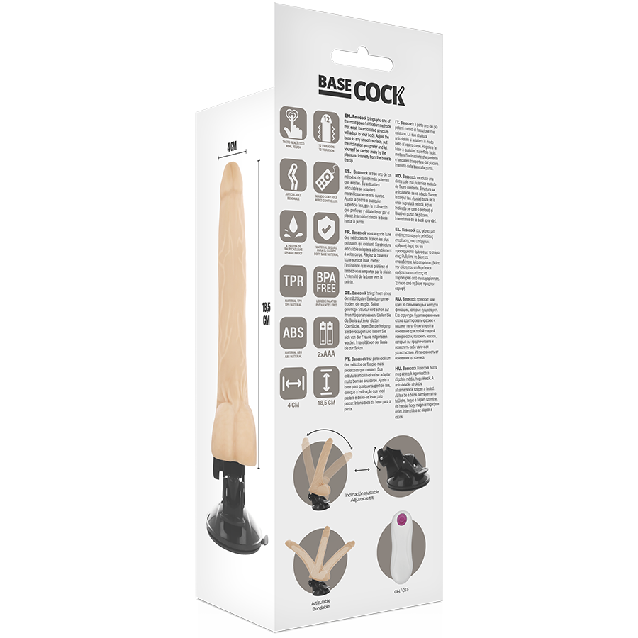 BASECOCK - Flexibler Vibrator mit Fernbedienung Natur, 18,5 cm, Ø 4 cm