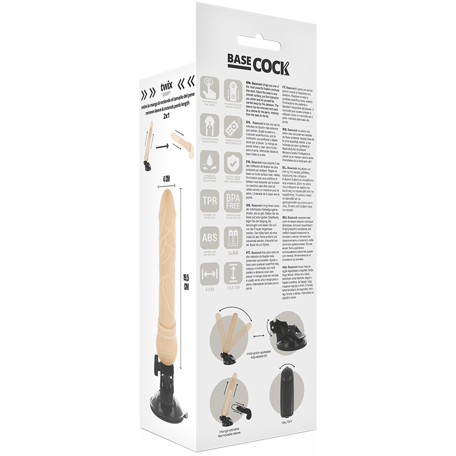 BASECOCK - Realistischer Vibrator mit Fernbedienung Natur, 19,5 cm Ø 4 cm