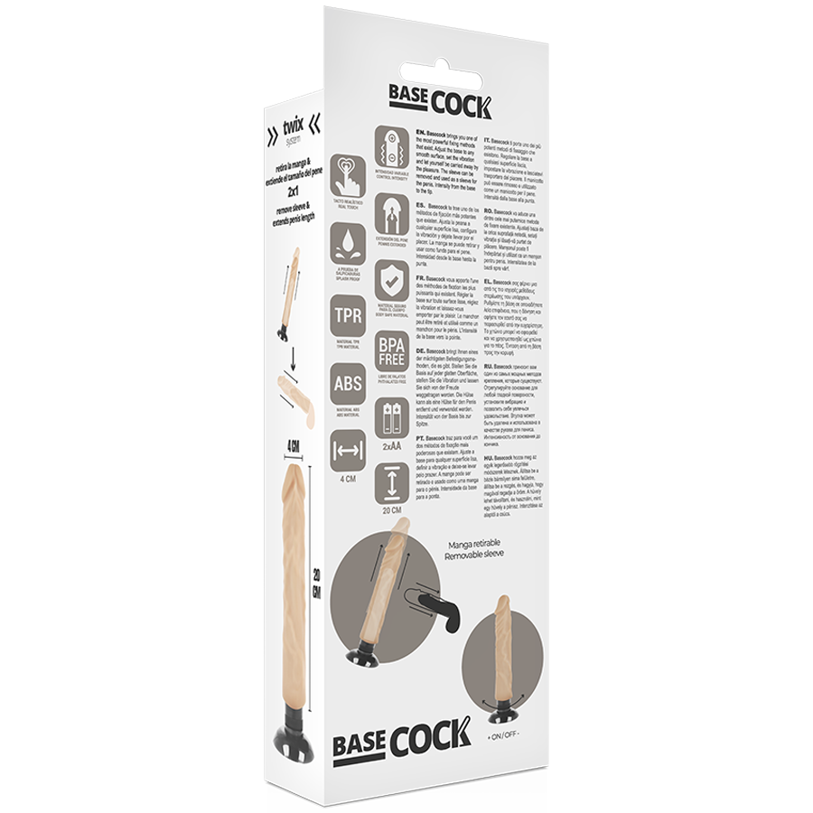 BASECOCK - Realistischer Vibrator 2-in-1 Natur, 20 cm Ø 4 cm