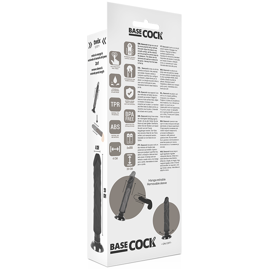 BASECOCK - Realistischer Vibrator 2-in-1 Natur, 20 cm Ø 4 cm