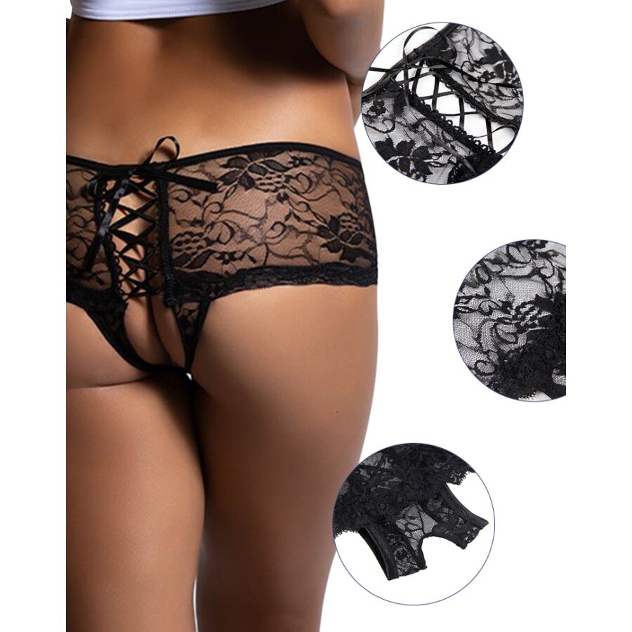 QUEEN LINGERIE – Höschen aus Blumenspitze mit Rückenöffnung