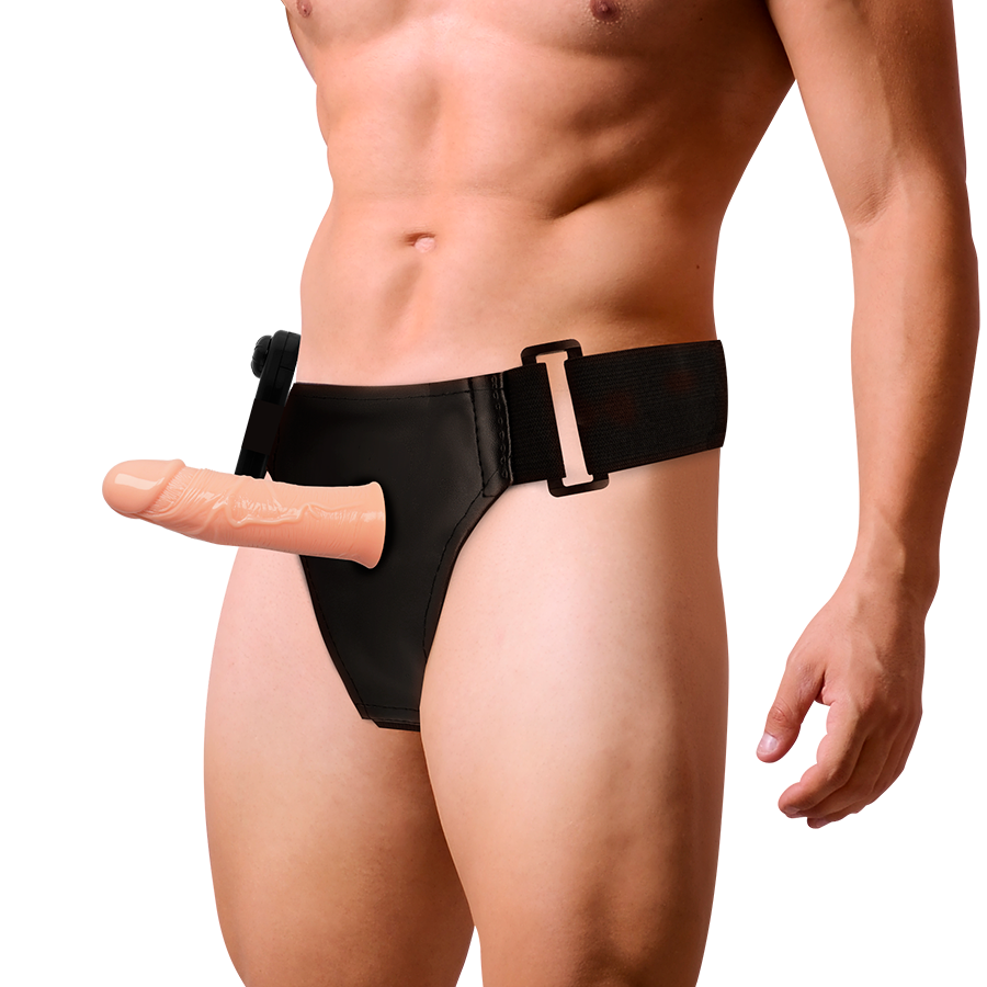 HARNESS ATTRACTION - Gregory Strap-on-Geschirr mit hohlem Vibrationsdildo, 16,5 cm, Ø 4,3 cm