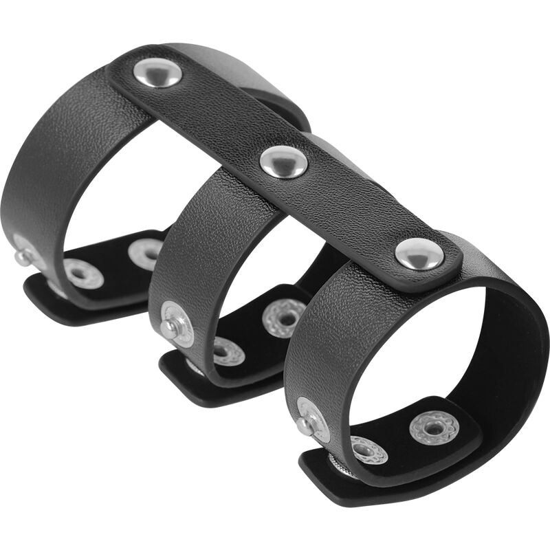 DARKNESS – Verstellbarer Doppel-Penis- und Hodenring aus Leder