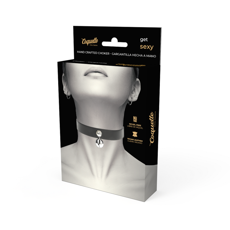 COQUETTE CHIC DESIRE - Damen-Halsband aus veganem Leder mit Rassel-Accessoire