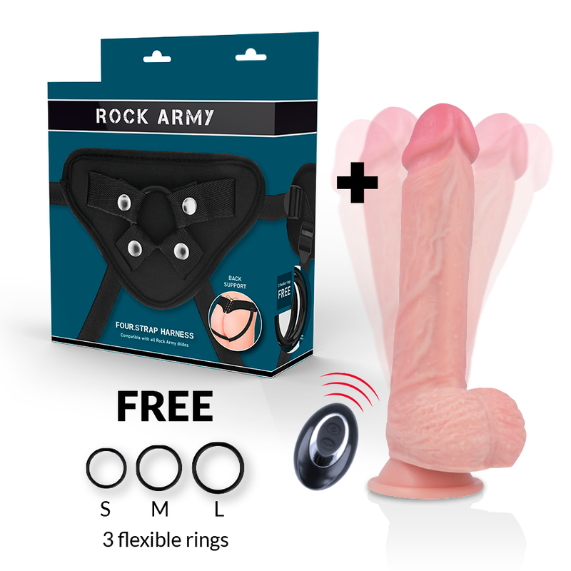 ROCKARMY – Apache Premium Strap-on-Set mit Harness und Flüssigsilikon-Vibrator mit Fernbedienung, 20,5 × 4,62 cm